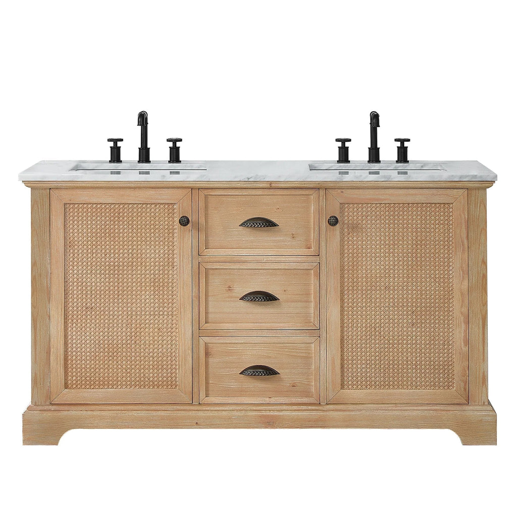 Meuble sous-vasque Hervas avec plateau en marbre naturel, sans miroir