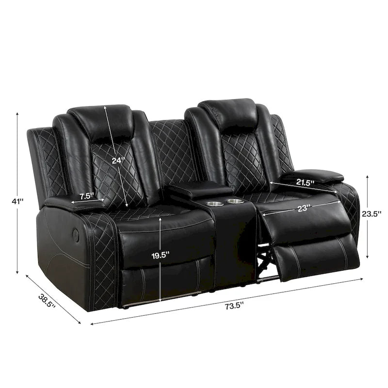 Ensemble de canapés inclinables modernes 3 pièces en cuir avec LED et chargement sans fil