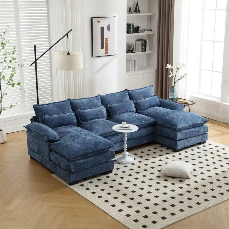 Canapé modulable Cloud pour salon, canapé d'angle moderne en chenille/boucle, canapé convertible modulable confortable avec double méridienne