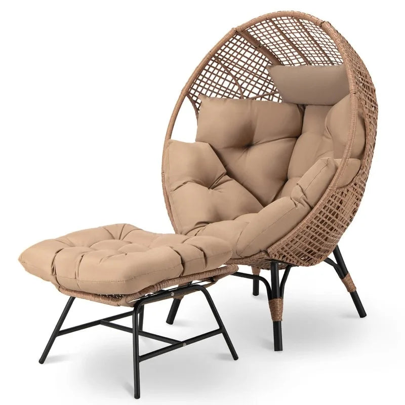 FINCATI Fauteuil Œuf d'intérieur, Fauteuil Œuf d'extérieur 200 kg, Fauteuil Œuf surdimensionné avec pouf, Fauteuil Œuf de luxe confortable avec repose-pieds