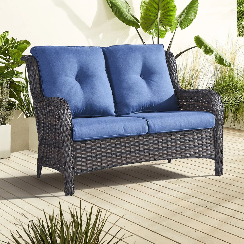 Gymojoy Canapé d'extérieur deux places en rotin Wicker Sofa Set