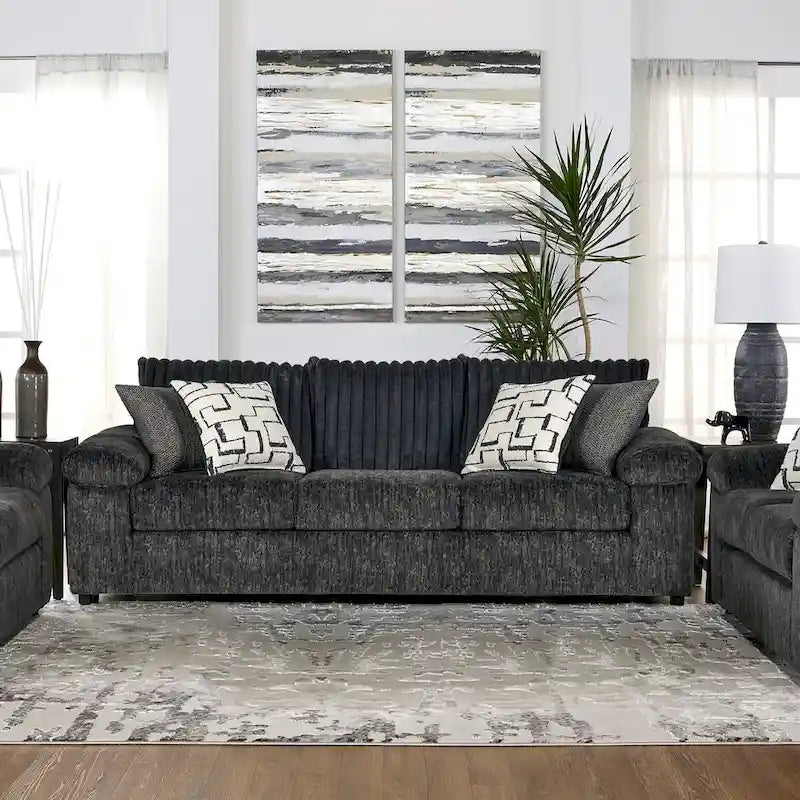 Ensemble canapé, causeuse et fauteuil câlin en velours côtelé à grosses côtes Nason de Roundhill Furniture