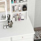 Coiffeuse Blanche avec Miroir LED et Tabouret - 100 cm de Large
