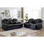 Canapé inclinable électrique avec chargeur sans fil, liseuse pour salon, lumière LED en similicuir, port AC/USB, porte-gobelet, noir
