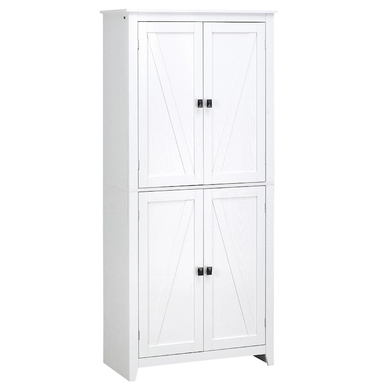 HOMCOM Grand garde-manger de cuisine autoportant de 183 cm, organisateur de rangement à 4 portes avec 4 niveaux et étagères réglables, blanc