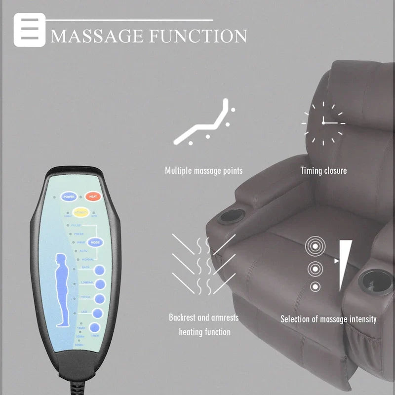 Fauteuil Inclinable de Massage Pivotant Chauffant en Similicuir pour Salon