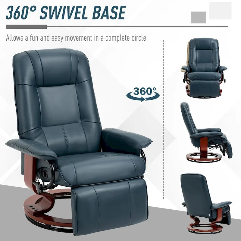 Fauteuil inclinable manuel pivotant en similicuir HomCom avec repose-pieds confortable et relaxant