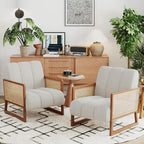 Fauteuils d'appoint en rotin, chaise en rotin naturel rembourrée, fauteuil en lin de style moderne du milieu du siècle, chaises d'appoint pour salon et chambre