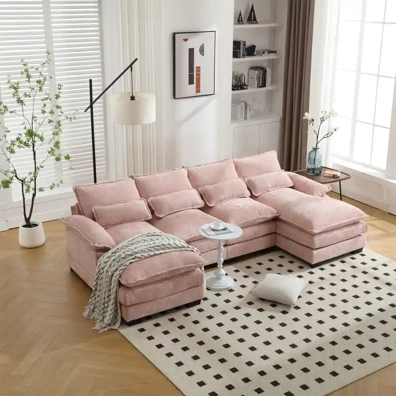 Canapé modulable Cloud pour salon, canapé d'angle moderne en chenille/boucle, canapé convertible modulable confortable avec double méridienne