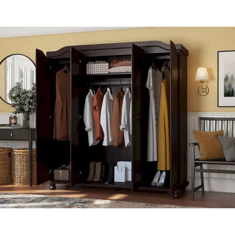 Palace Imports Kyle Armoire 4 portes 100 % en bois massif avec portes en bois massif ou portes miroir