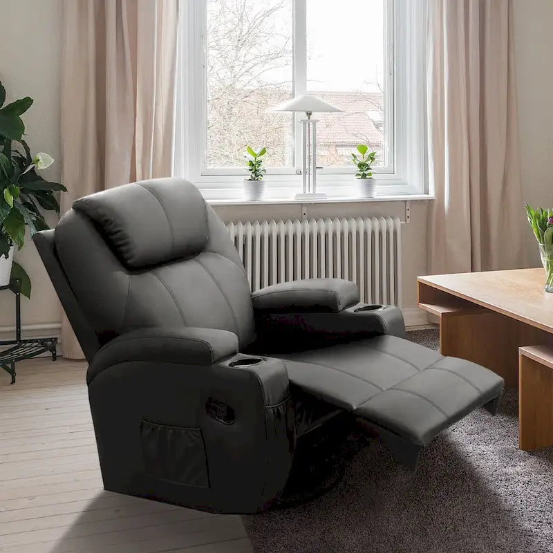 Fauteuil Inclinable de Massage Pivotant Chauffant en Similicuir pour Salon