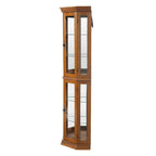 Vitrine d'angle avec éclairage, étagères réglables en verre trempé, fond miroir, meuble vitrine