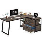 Bureau d'angle en L réversible avec tiroirs de classement, bureau d'ordinateur d'angle