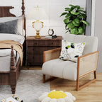 Fauteuils d'appoint en rotin, chaise en rotin naturel rembourrée, fauteuil en lin de style moderne du milieu du siècle, chaises d'appoint pour salon et chambre