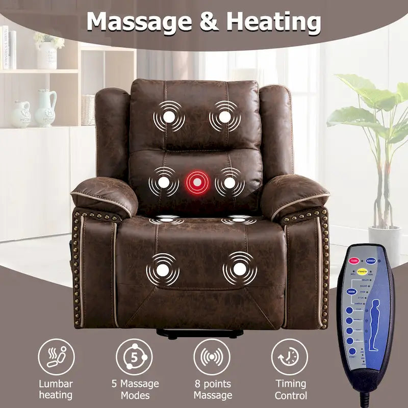 Fauteuil releveur confortable avec massage chauffant, porte-gobelet et port USB