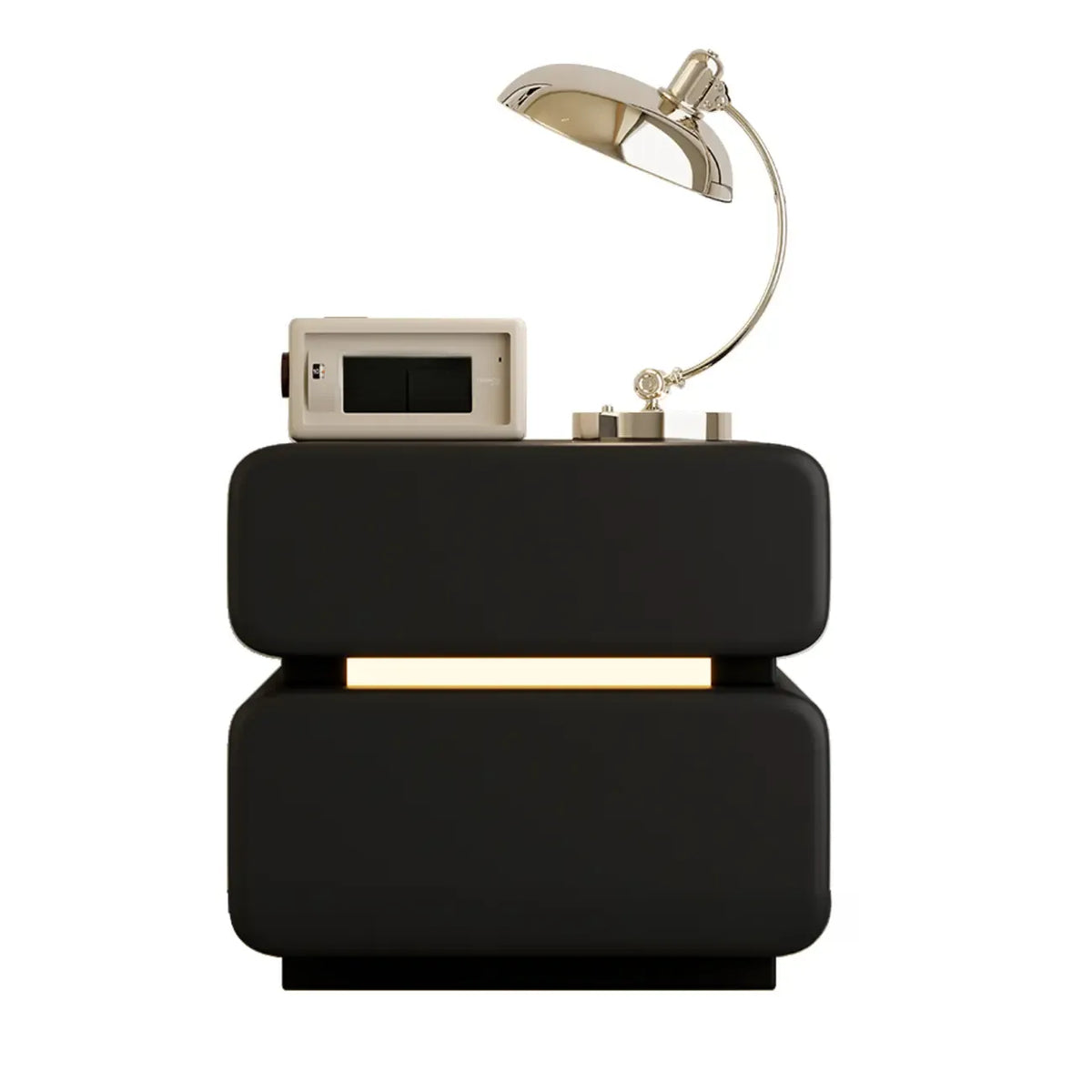 Table de chevet d'appoint moderne en cuir noir avec 2 tiroirs