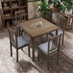 Ensemble Table et Chaises de Salle à Manger Carrée en Bois, Table à Manger Décontractée avec 4 Chaises de Salle à Manger Rembourrées pour Coin Repas de Cuisine