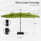 MAISON ARTS Parasol excentré rectangulaire de 4,5 m avec manivelle, parasol de marché double face d'extérieur avec lumières LED solaires et base incluse