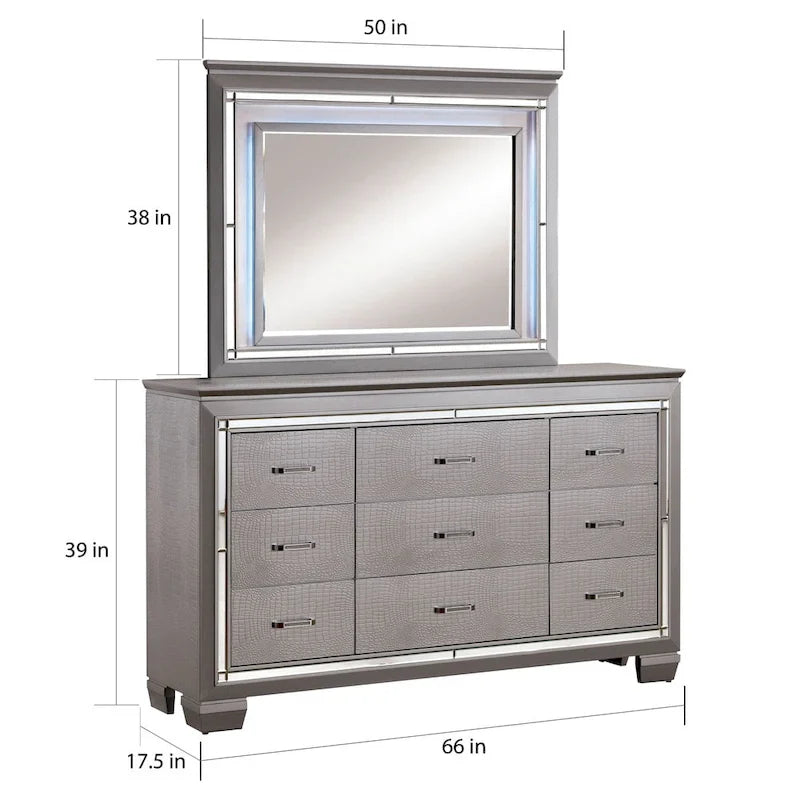 Commode et miroir contemporains 9 tiroirs Ruff Crocodile en bois en 2 pièces par Furniture of America