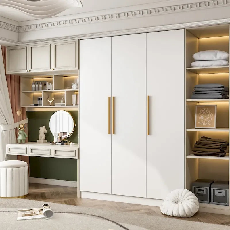 Armoire de rangement en bois avec 6 cubes de rangement et tringle à vêtements