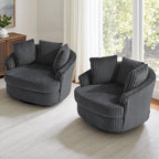DREAMSIDEA Lot de 2 fauteuils pivotants recouverts de tissu, accoudoirs encastrés