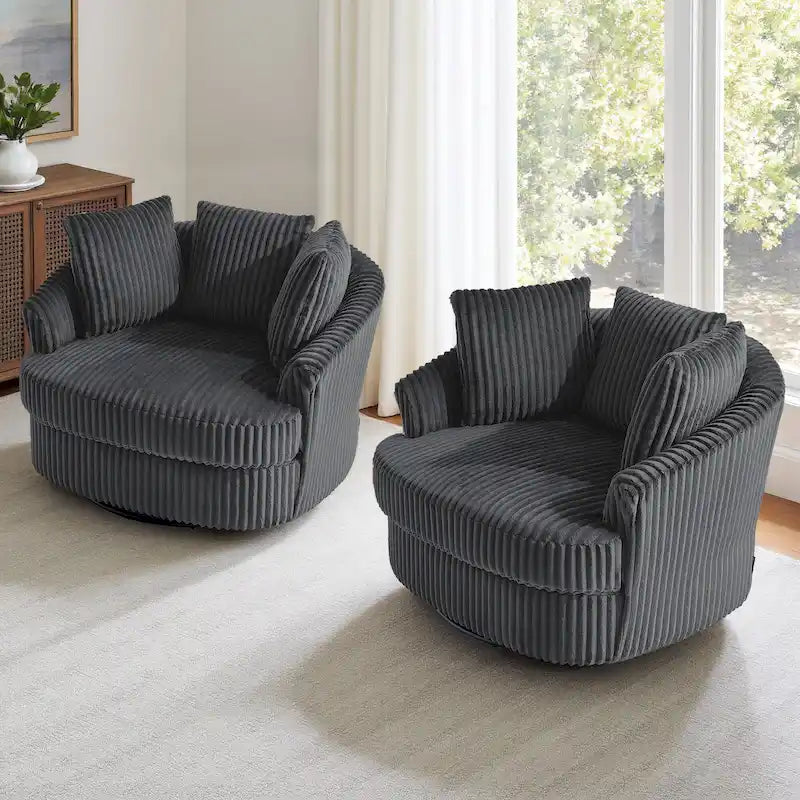 DREAMSIDEA Lot de 2 fauteuils pivotants recouverts de tissu, accoudoirs encastrés