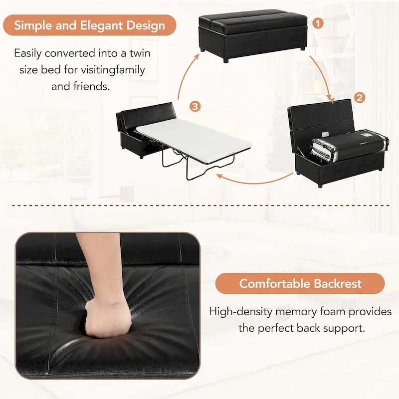 Lit d'appoint pliable ottoman convertible Twin Size avec matelas, canapé-lit rembourré en PU