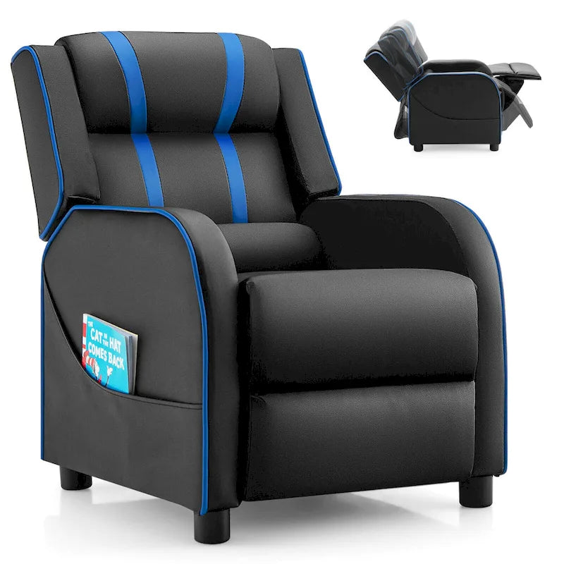 Fauteuil inclinable pour enfants Gymax Canapé ergonomique en cuir avec repose-pieds