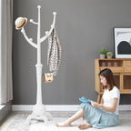 Porte-manteau sur pied en bois d'hévéa à motif de branches d'arbre avec 8 crochets - 24,5 l x 70,87 h