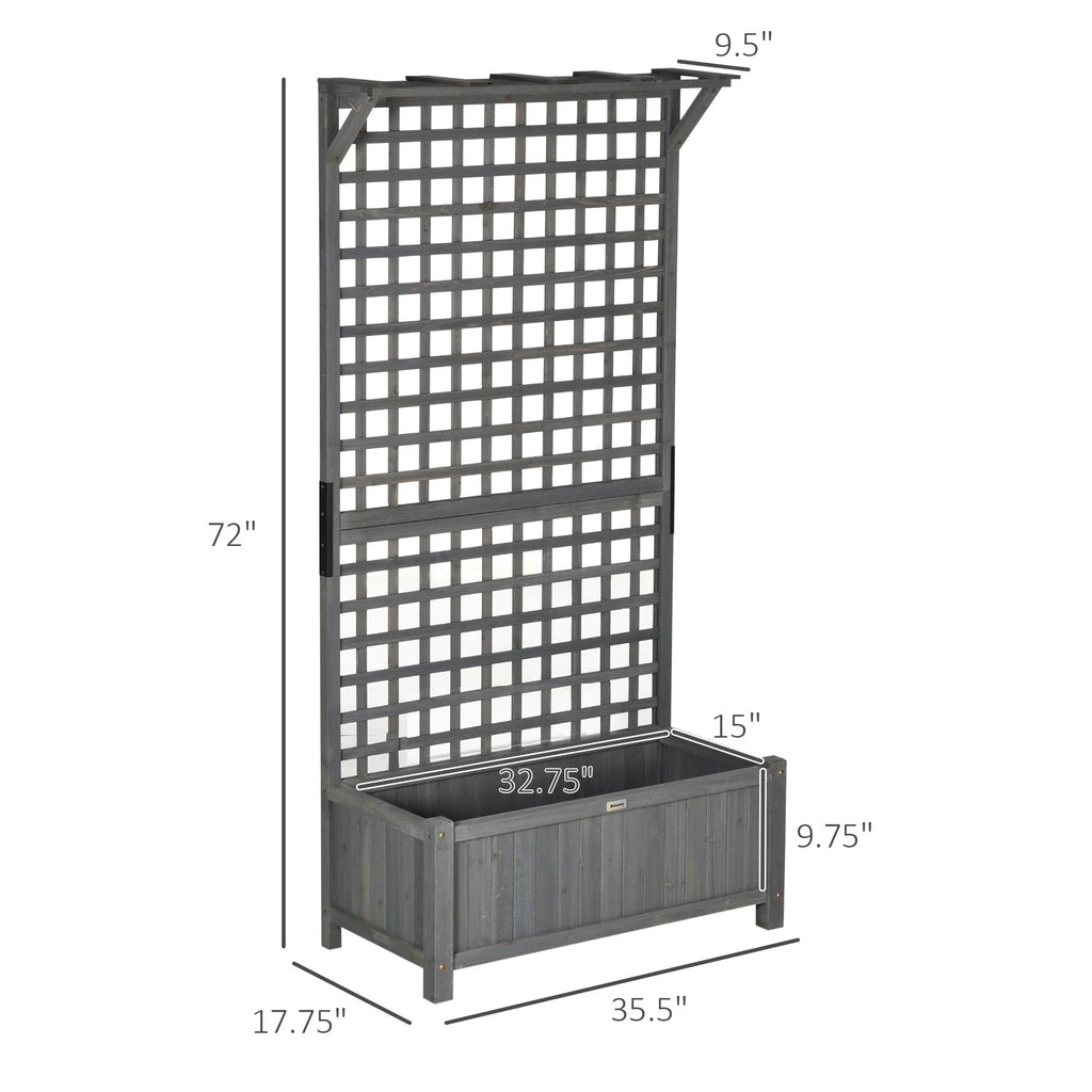 Jardinière en bois Outsunny avec treillis, lit de jardin surélevé pour plantes grimpantes avec trous de drainage et toit