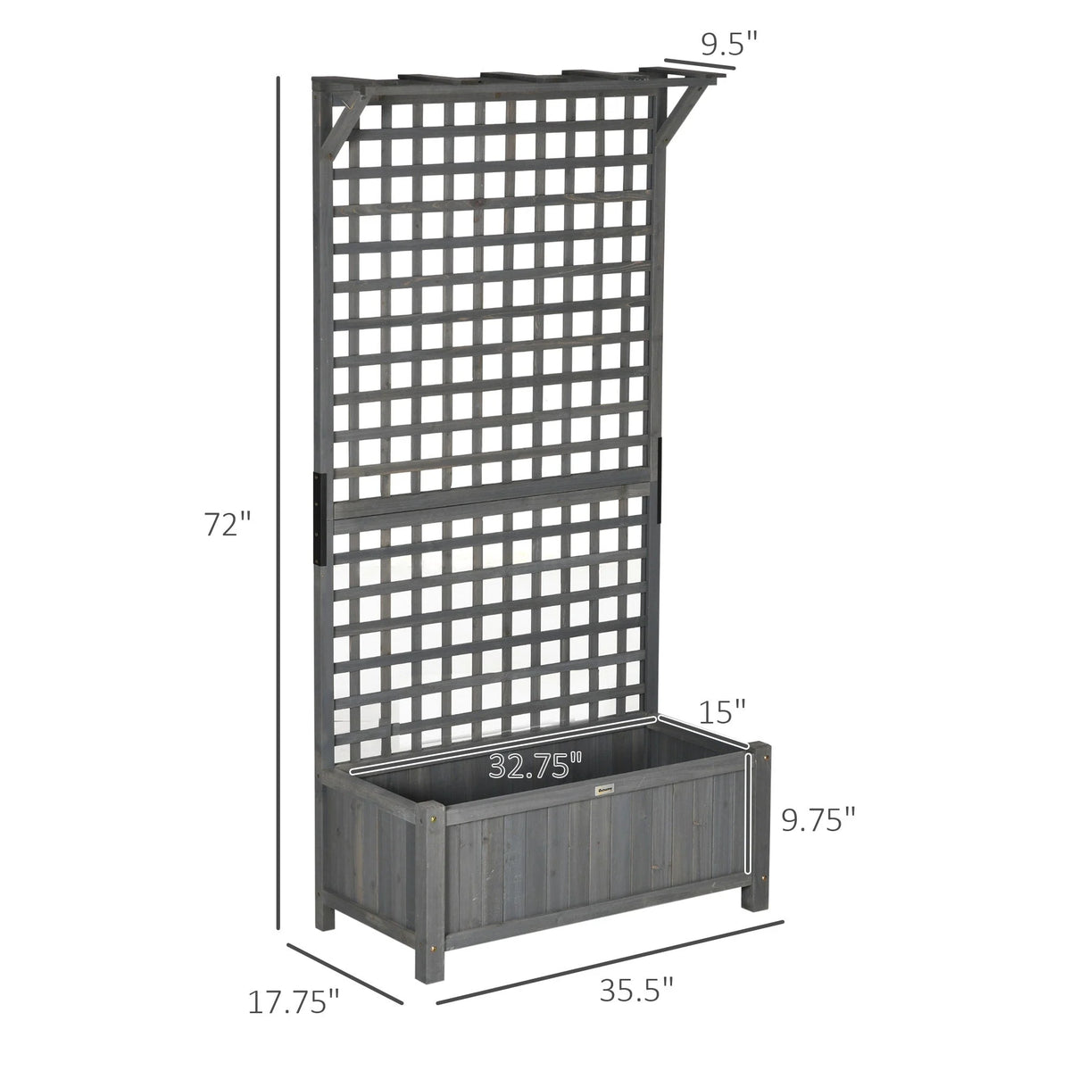 Jardinière en bois Outsunny avec treillis, lit de jardin surélevé pour plantes grimpantes avec trous de drainage et toit