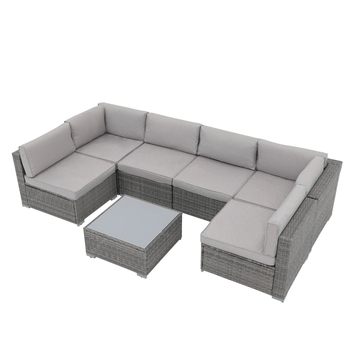 Ensemble de canapé d'angle d'extérieur 7 pièces en osier/acier avec coussins