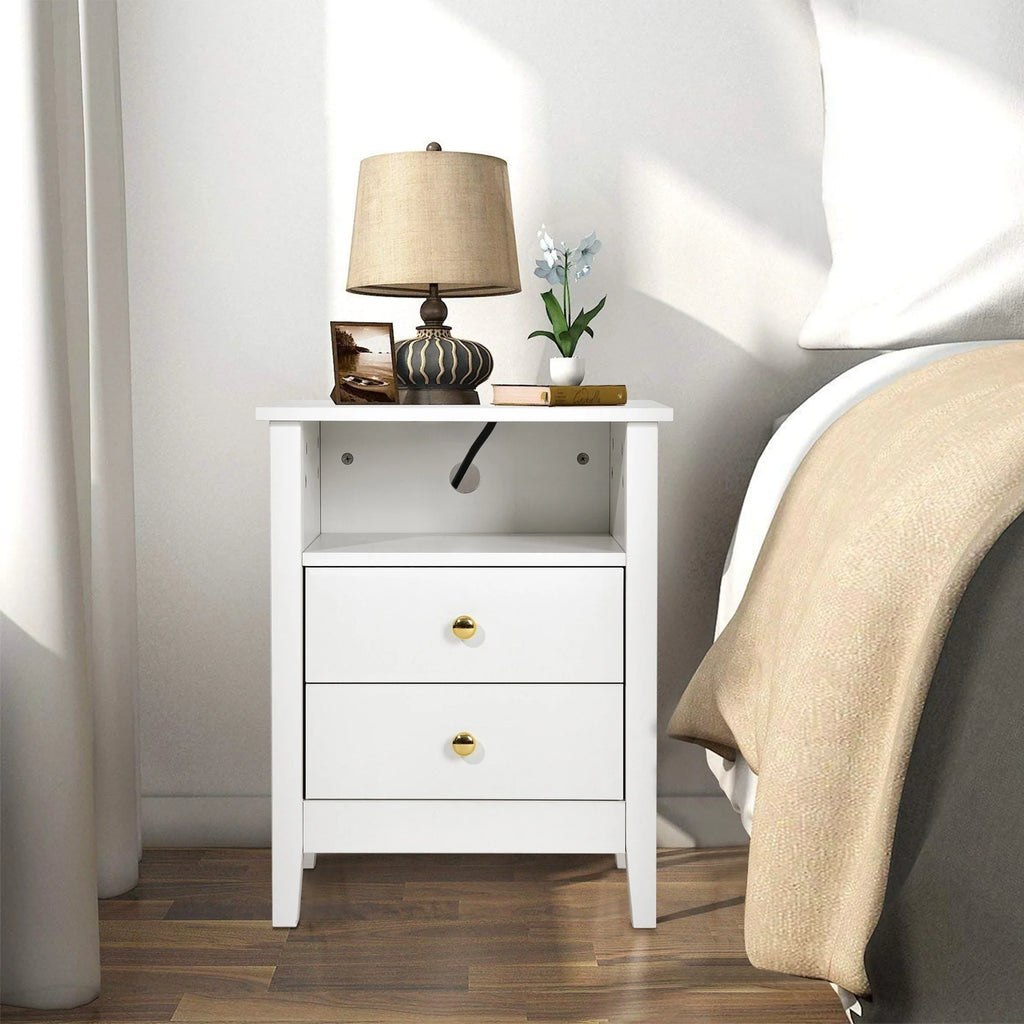 Tables de chevet (lot de 2) avec station de charge, table d'appoint avec 2 tiroirs, ports USB et prises, pour chambre à coucher