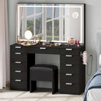 Moasis 46 Coiffeuse avec prise intégrée, miroir éclairé et support pour sèche-cheveux – 55,8 H x 46 L x 11,7 P