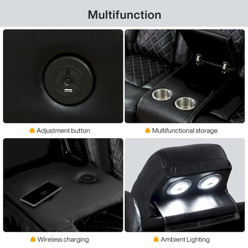 Ensemble de canapés inclinables modernes 3 pièces en cuir avec LED et chargement sans fil