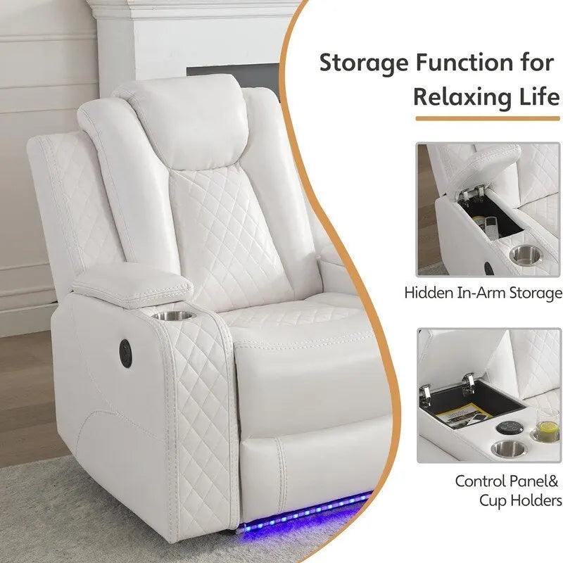 Canapé inclinable électrique avec chargeur sans fil, liseuse pour salon, lumière LED en similicuir, port AC/USB, porte-gobelet, noir