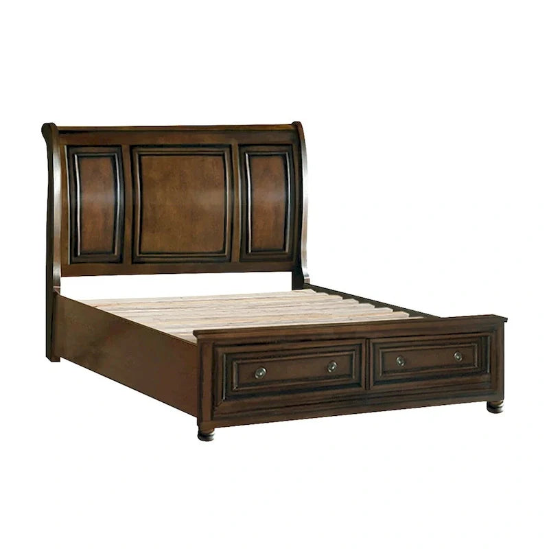 Ensemble de chambre principale 5 pièces avec lit plateforme de rangement fini merisier brun classique