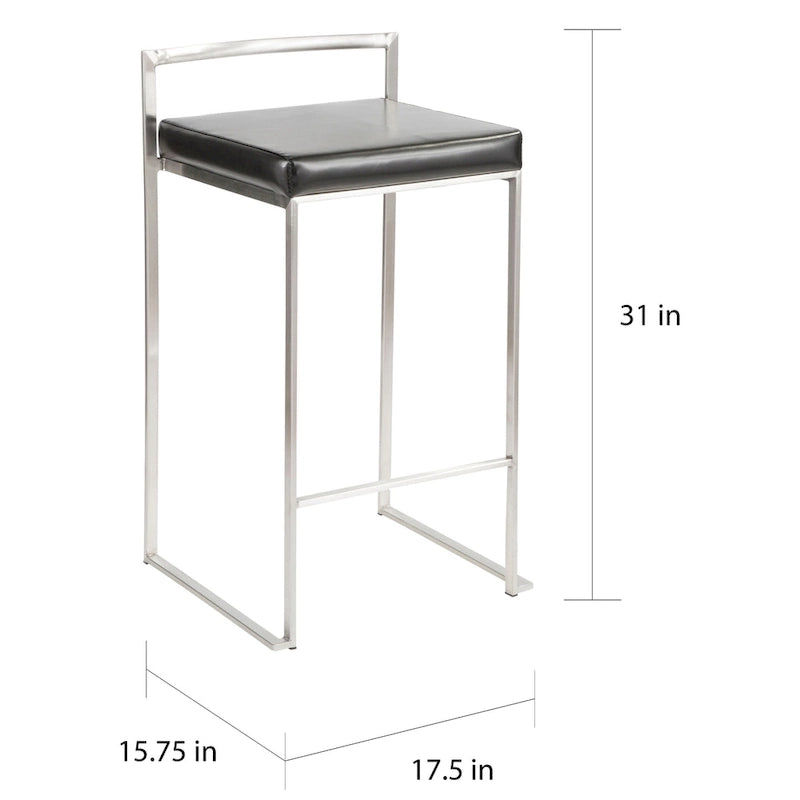 Tabouret de comptoir Silver Orchid Forrest en acier inoxydable empilable et entièrement soudé (lot de 2)