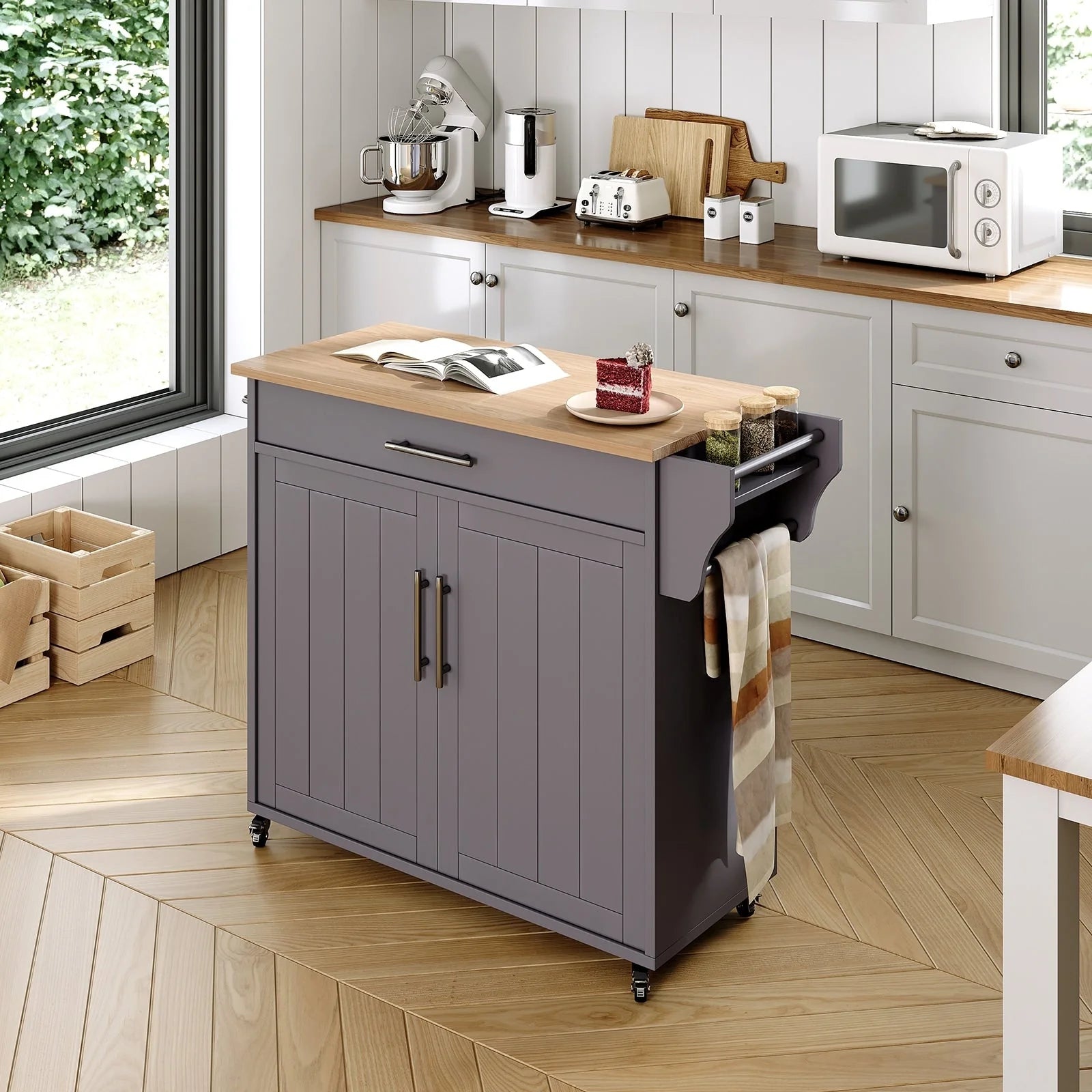 Îlot de cuisine roulant avec armoire de rangement