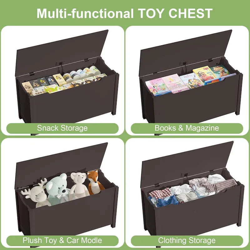Coffre à jouets en bois pour enfants avec couvercle à charnière de sécurité, pour les 3 ans et plus