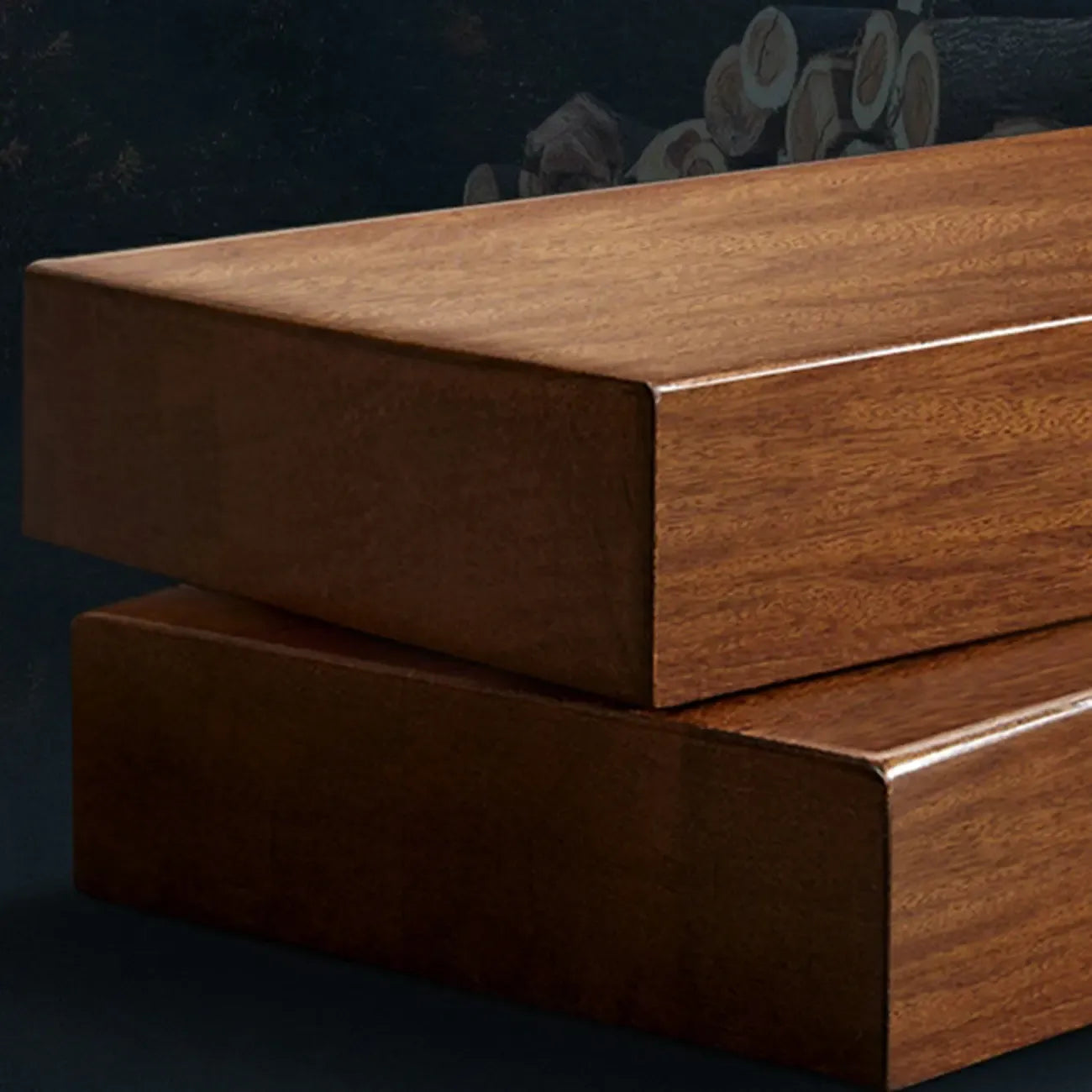 Petite Table de Chevet en Bois Marron Noyer Traditionnel à 2 Tiroirs