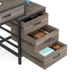 Bureau réversible avec 5 tiroirs, Bureau d'ordinateur de maison avec tiroir classeur et support d'imprimante