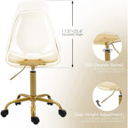 Chaise de bureau à roulettes sans accoudoirs, réglable en hauteur, en acrylique pivotant