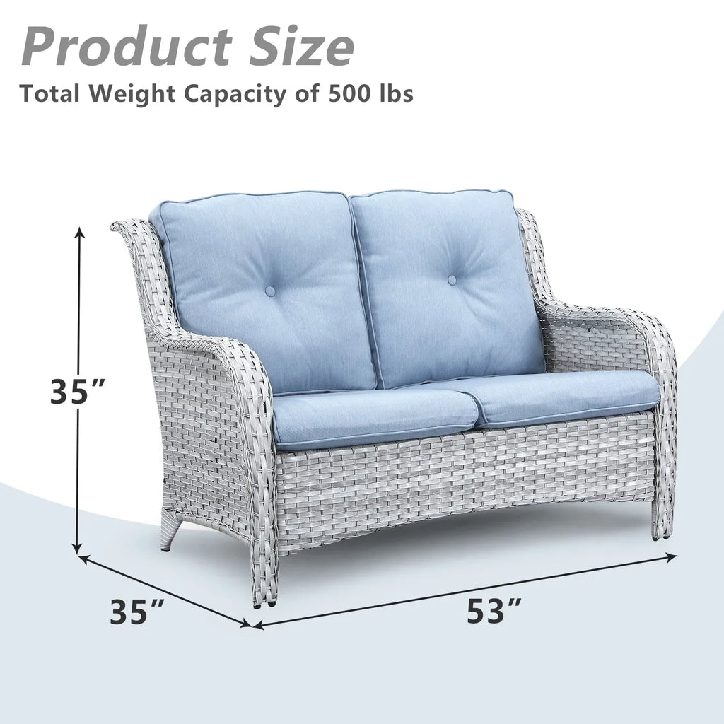 Gymojoy Canapé d'extérieur deux places en rotin Wicker Sofa Set
