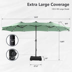 MAISON ARTS Parasol excentré rectangulaire de 4,5 m avec manivelle, parasol de marché double face d'extérieur avec lumières LED solaires et base incluse