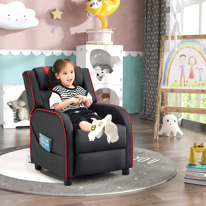 Fauteuil inclinable pour enfants Gymax Canapé ergonomique en cuir avec repose-pieds