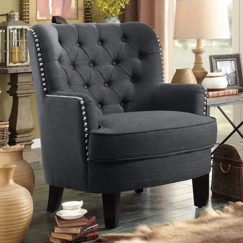 Moser Bay Mignon Fauteuil d'appoint à oreilles capitonné large de 76 cm en velours et lin