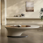 Table basse ovale en verre, style moderne et minimaliste, base grise, 130 cm - L 130 cm l 65 cm H 36,5 cm