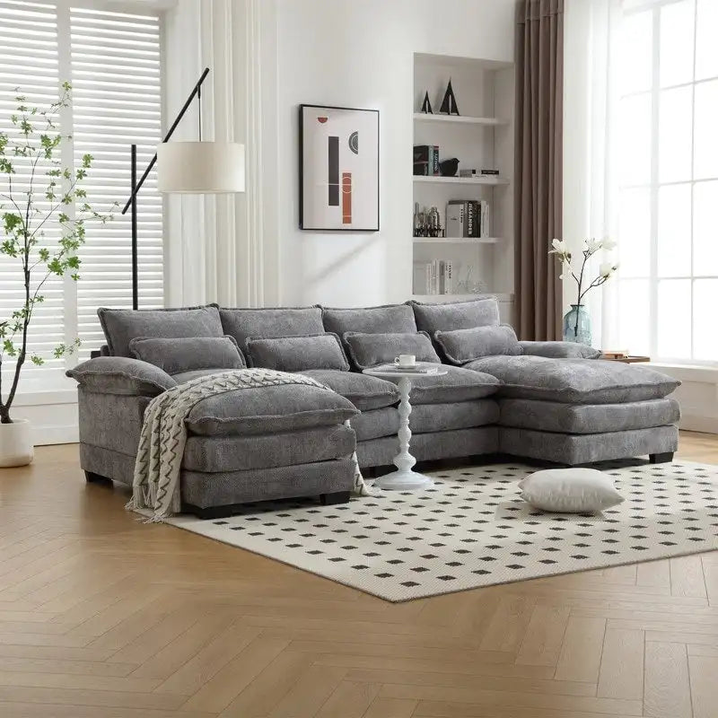 Canapé modulable Cloud pour salon, canapé d'angle moderne en chenille/boucle, canapé convertible modulable confortable avec double méridienne