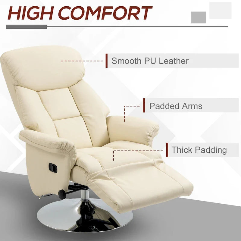 Fauteuil inclinable manuel HOMCOM pour adultes, fauteuil inclinable pivotant réglable avec repose-pieds, accoudoirs rembourrés